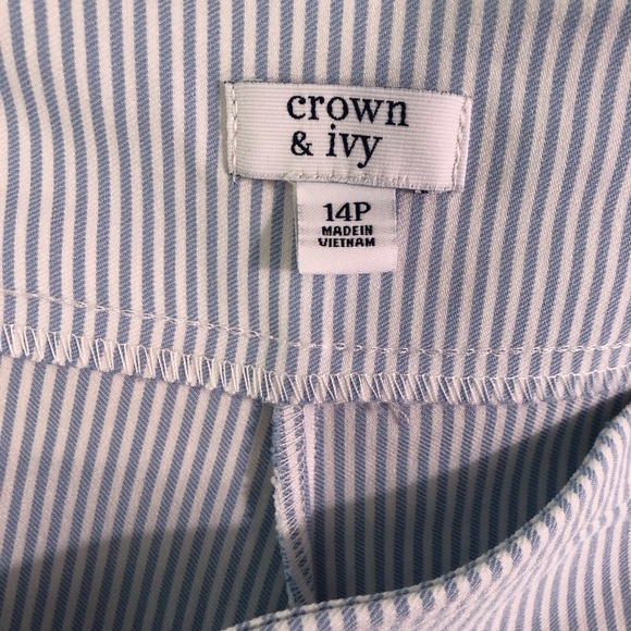 Crown & Ivy 14P Blue and White Vertical Stripe Pull On Pants Crochet Hem NWOT - Picture 5 of 6